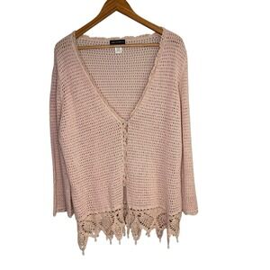 Spiegel Clifford Wills Womens Cardigan XL Beige Open Knit Beachy Cottagecore